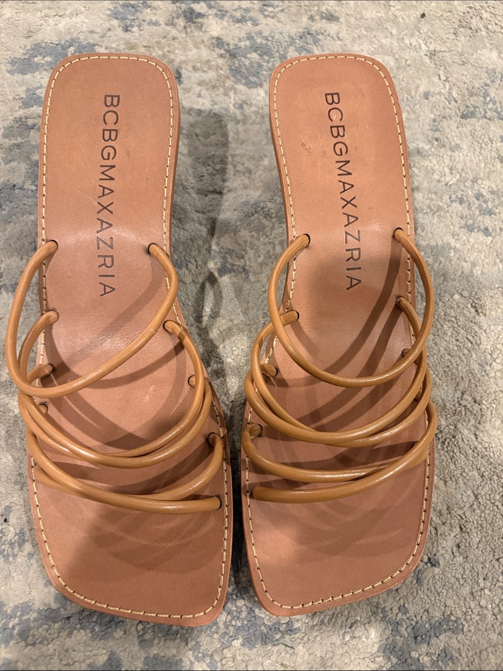 BCBGMAXAZRIA Astrid Brown Leather Heeled Strappy Sandals